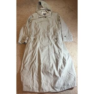 Gallery Trench Coat Women 14 Sage Green Shoulder Pads Full Length Hood Luxury